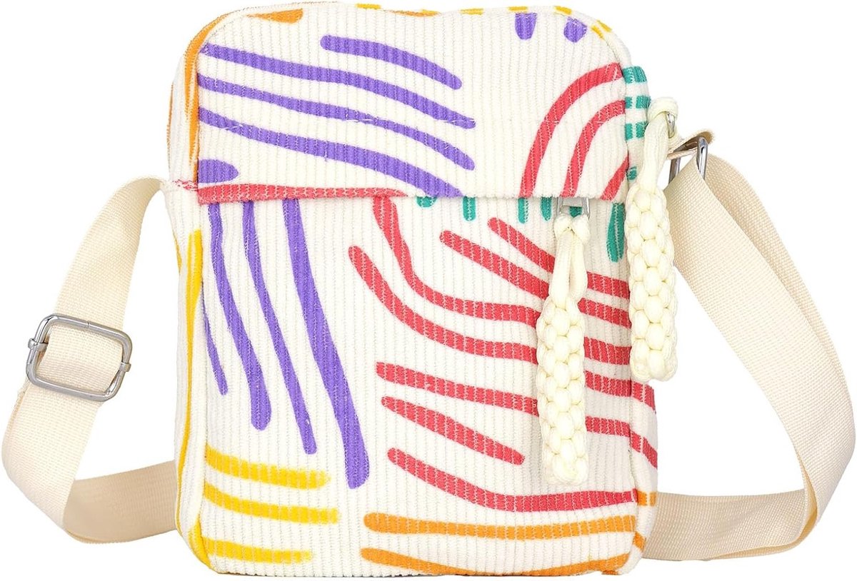 Stijlvolle Corduroy Schoudertas voor Dames met Aansluitbare Strap, Kleine Telefoontas met Aardbeienpatroon voor Dagelijks Gebruik, Reizen en Winkelen