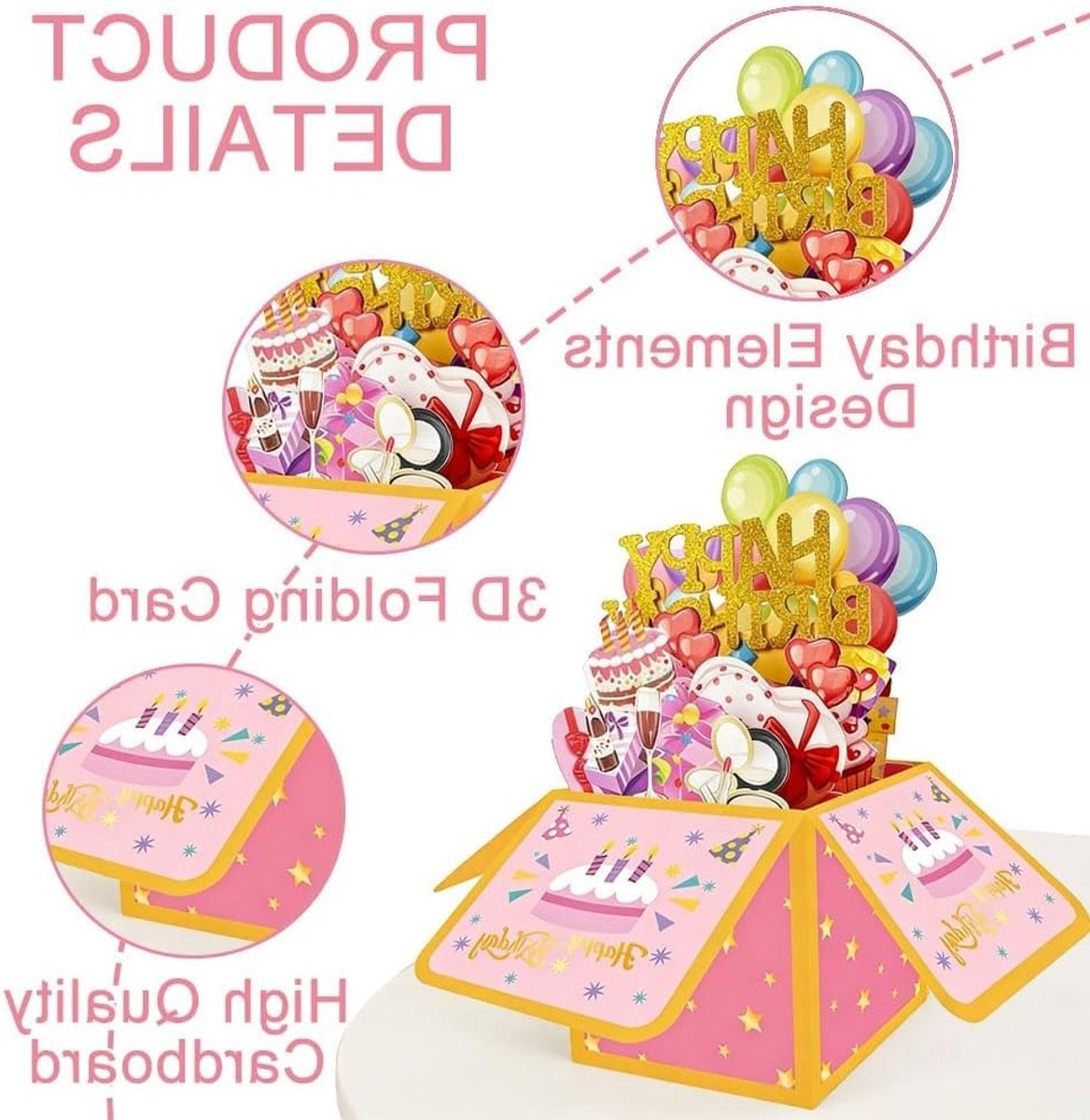 3D Verjaardagskaart met Envelop en Kaarten voor Vrouwen, Mannen, Jongens en Meisjes - Perfect voor Feestdecoratie en Cadeaus