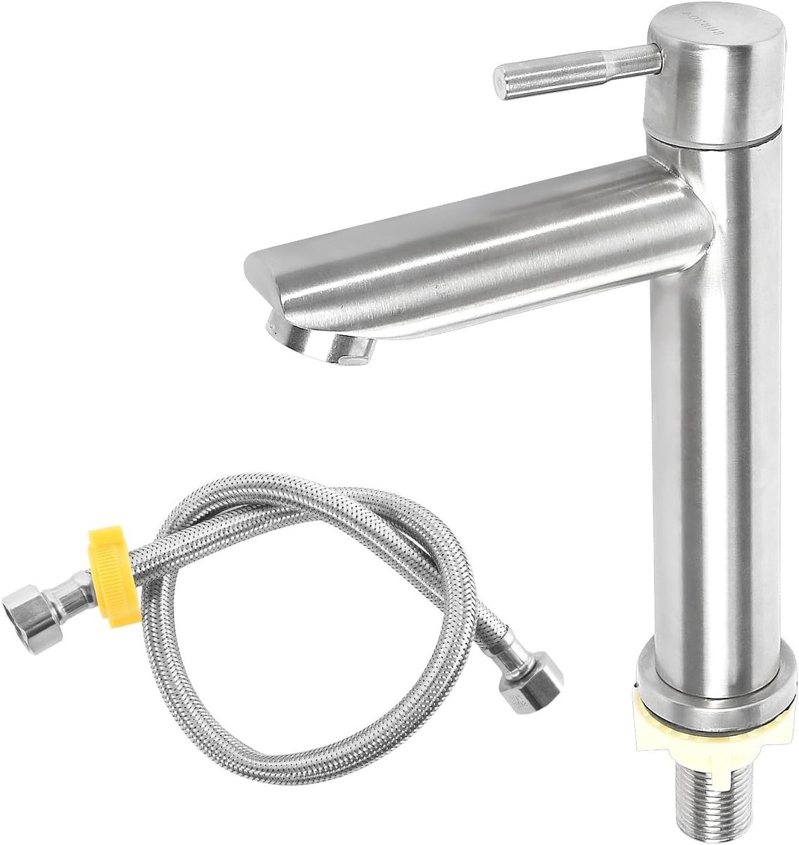 Koudwaterkraan voor het Gastentoilet, RVS Mengkraan voor Badkamer, Enkele Hendel, Wastafelaccessoires, Inclusief 60cm Aansluitslang voor Badkamer en Wastafel