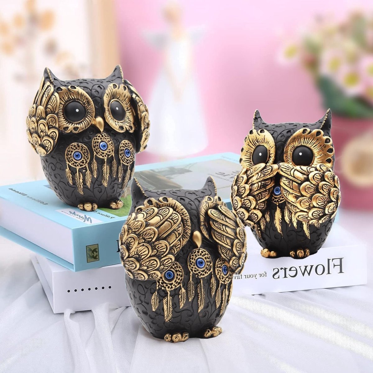 Decoratieve Uil Beeld, Uil Sculptuur voor Thuis en Tuin, Perfecte Cadeaus voor Vrouwen, Unieke Resin Beeldjes voor Woonkamer, Kantoor en Slaapkamer