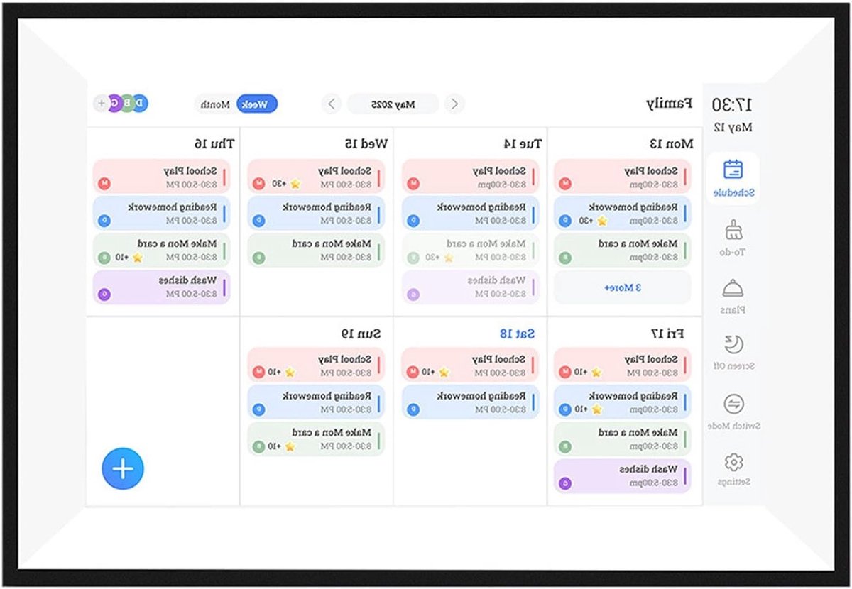Digitale muurplanner 10.1 inch met kalender en takenlijst, interactief touchscreen, elektronisch gezinsplan en fotolijst