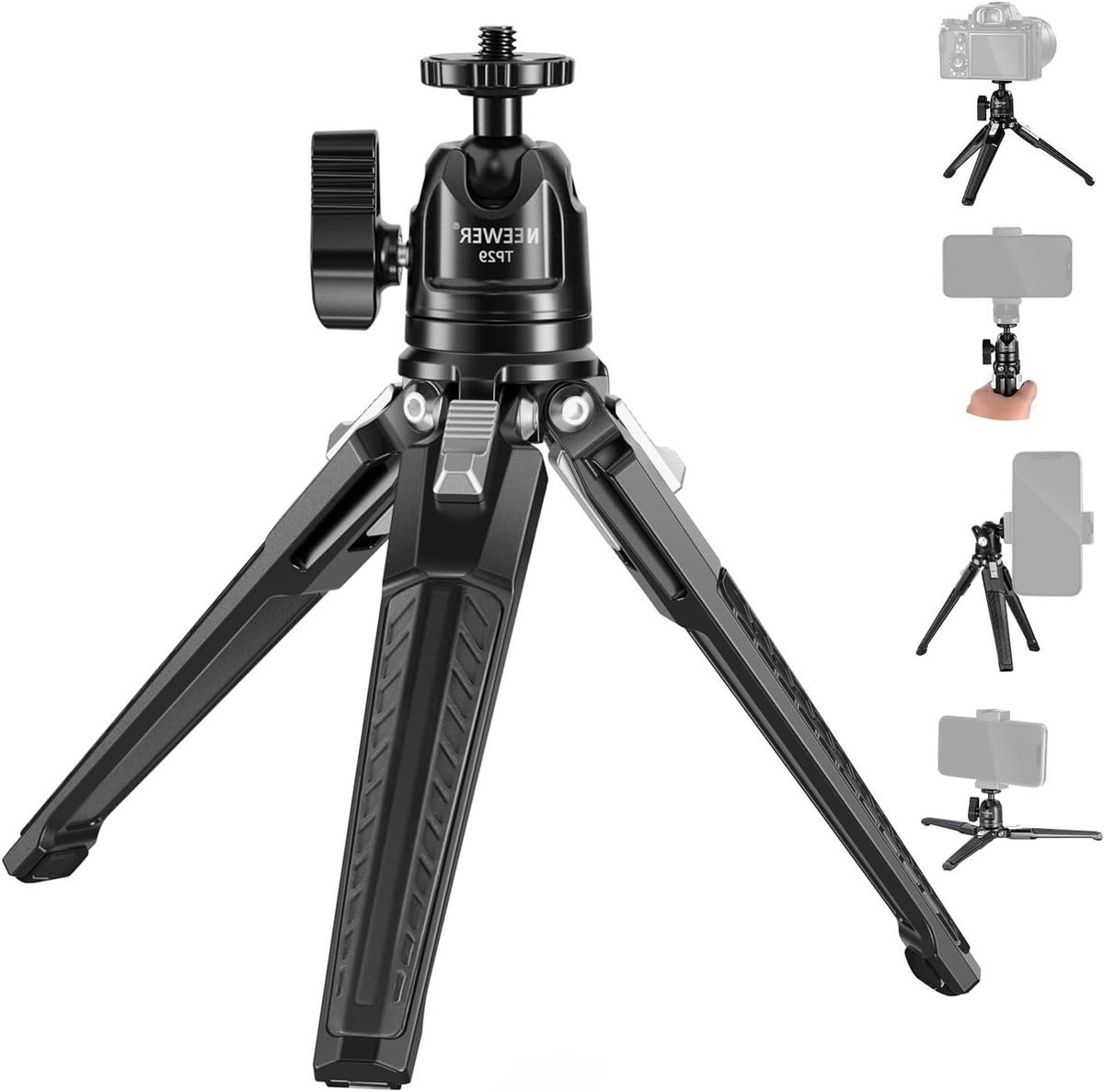 Draagbare Mini Tafelstatief met 360° Rotatie, Geschikt voor Camera, Smartphone en Actiecamera tot 3 kg