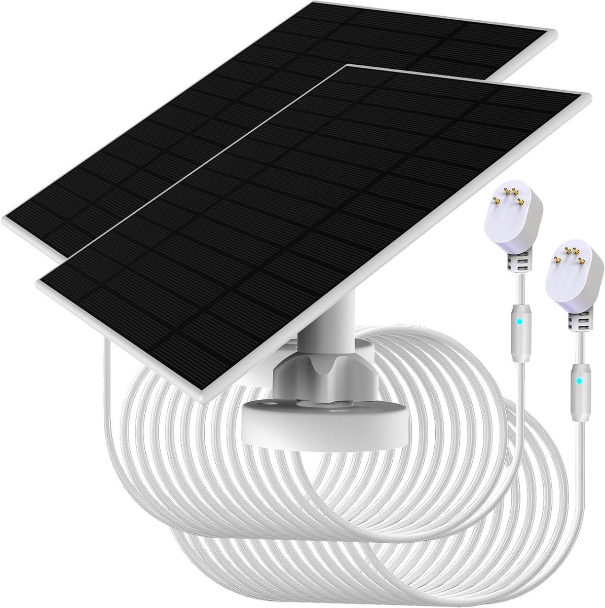 Oplaadbare zonnepaneelset van 5W voor Google Nest Camera - 2 stuks, eenvoudig te installeren, weerbestendig IP66, 4 meter bereik, ideaal voor binnen en buitengebruik.