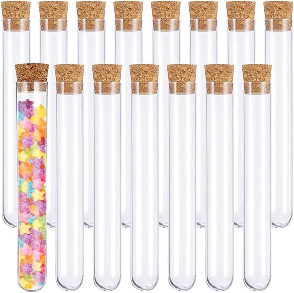 Transparante reageerbuisjes van kunststof, 15 stuks, 12 x 75 mm, ideaal voor experimenten, opslag van snoep en specerijen, knutselen en DIY-projecten