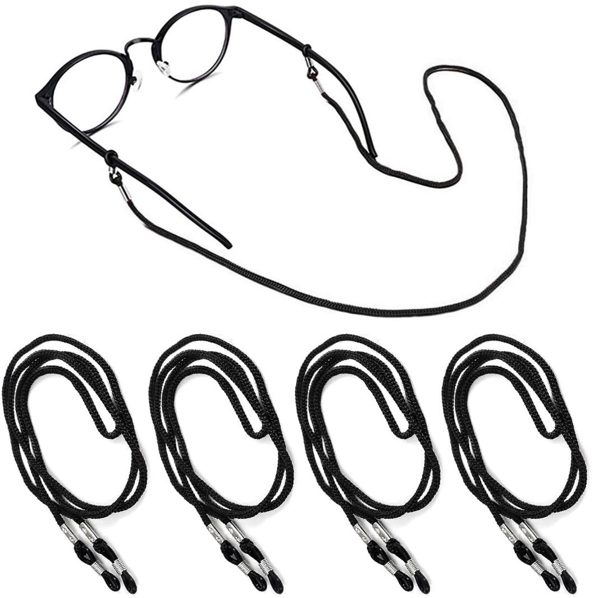 Seb3 - Zonnebrilhouder - Brillenkoord - Veilig en comfortabel - Zwart - Brillenband - Ideaal voor buitenactiviteiten - Set van 4