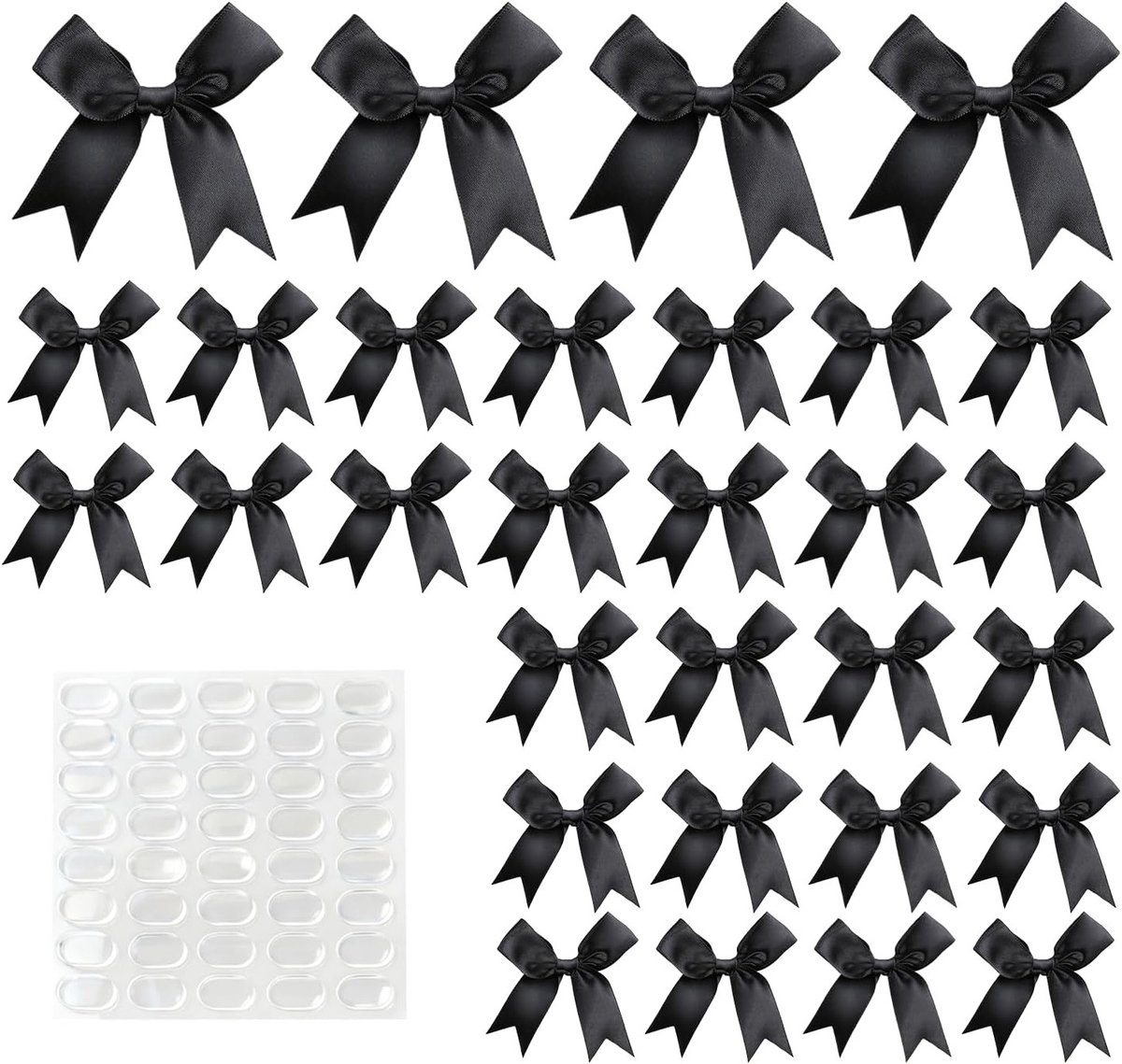 30 Zwarte Strikken voor Cadeauverpakking, 3 Inch Satijnen Strikken met Twist Tie en 40 Lijmplaatjes voor Feestdecoratie, Bruiloft, Verjaardag en Kerstmis