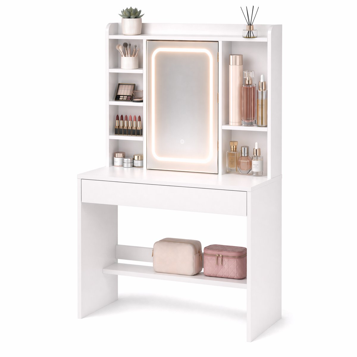 Kaptafel met LED Spiegel – Make Up Tafel - Veel Opbergruimte – Dimbaar – Monza Home®