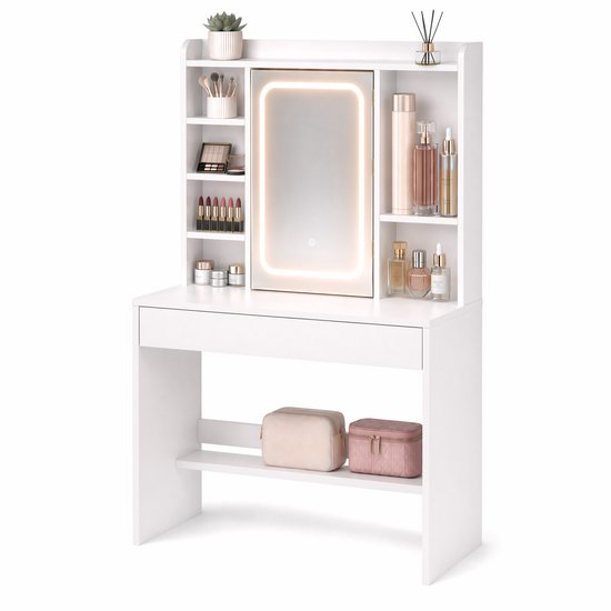 Kaptafel met LED Spiegel – Make Up Tafel - Veel Opbergruimte – Dimbaar – Monza Home®