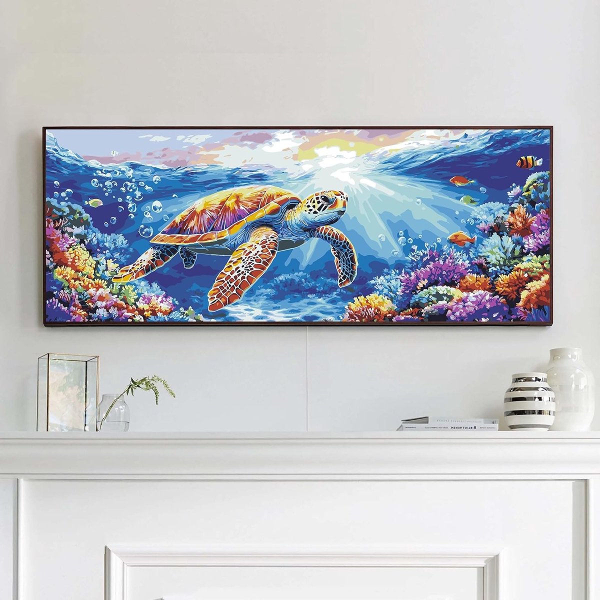 DIY Schildpad Schilderen op Nummer Kit, Creatief Kunstproject voor Volwassenen – Inclusief Verf en Kwast, Perfect voor Thuisdecoratie, Slaapkamer, Woonkamer of Cadeau – 30x80cm (Zonder Lijst)