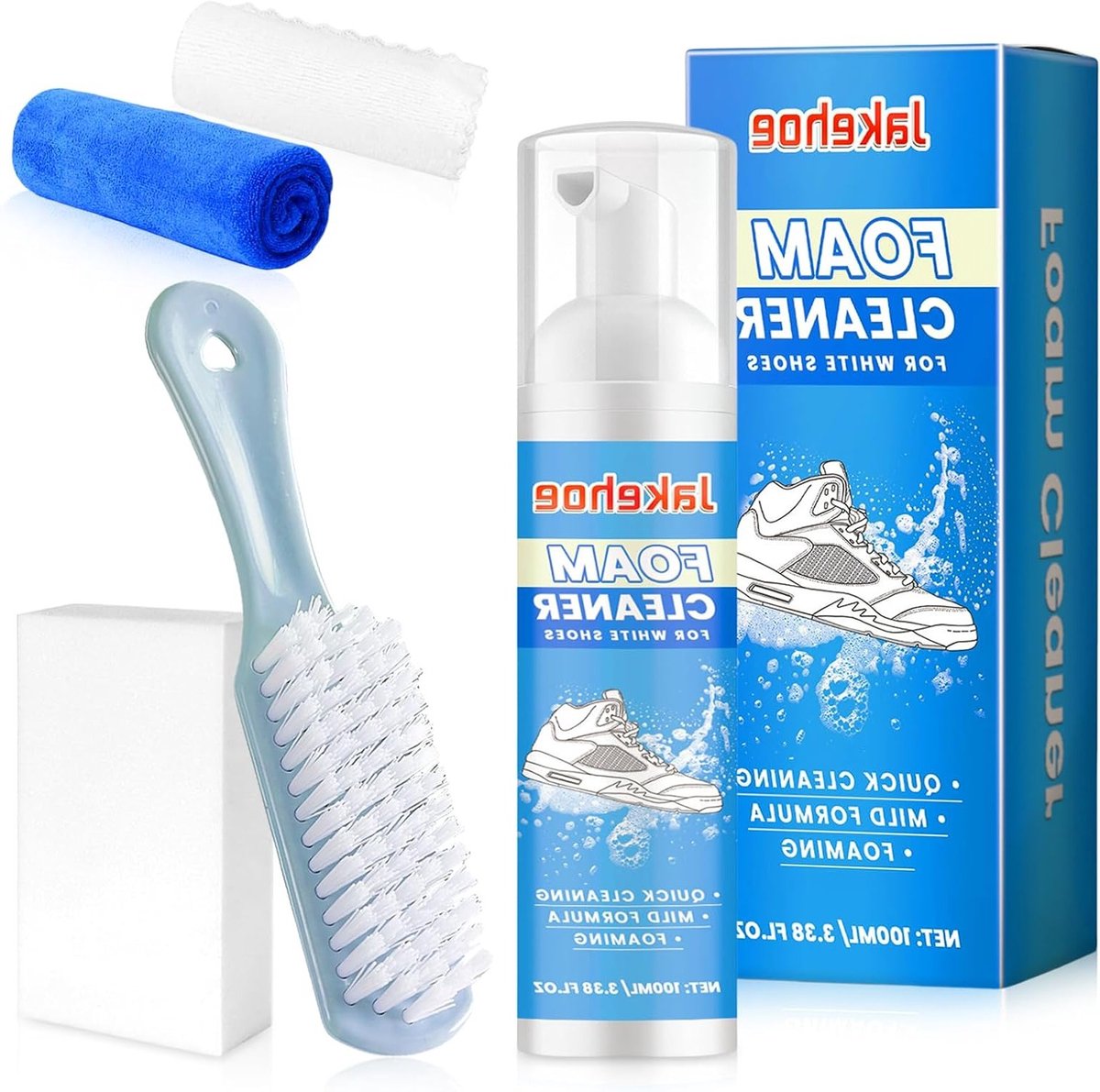 Schoenreinigingsschuim 100ml - No-Rinse Schoenreinigingsset met Borstel en Doek voor Witte Sneakers, Leer, Canvas en Suède