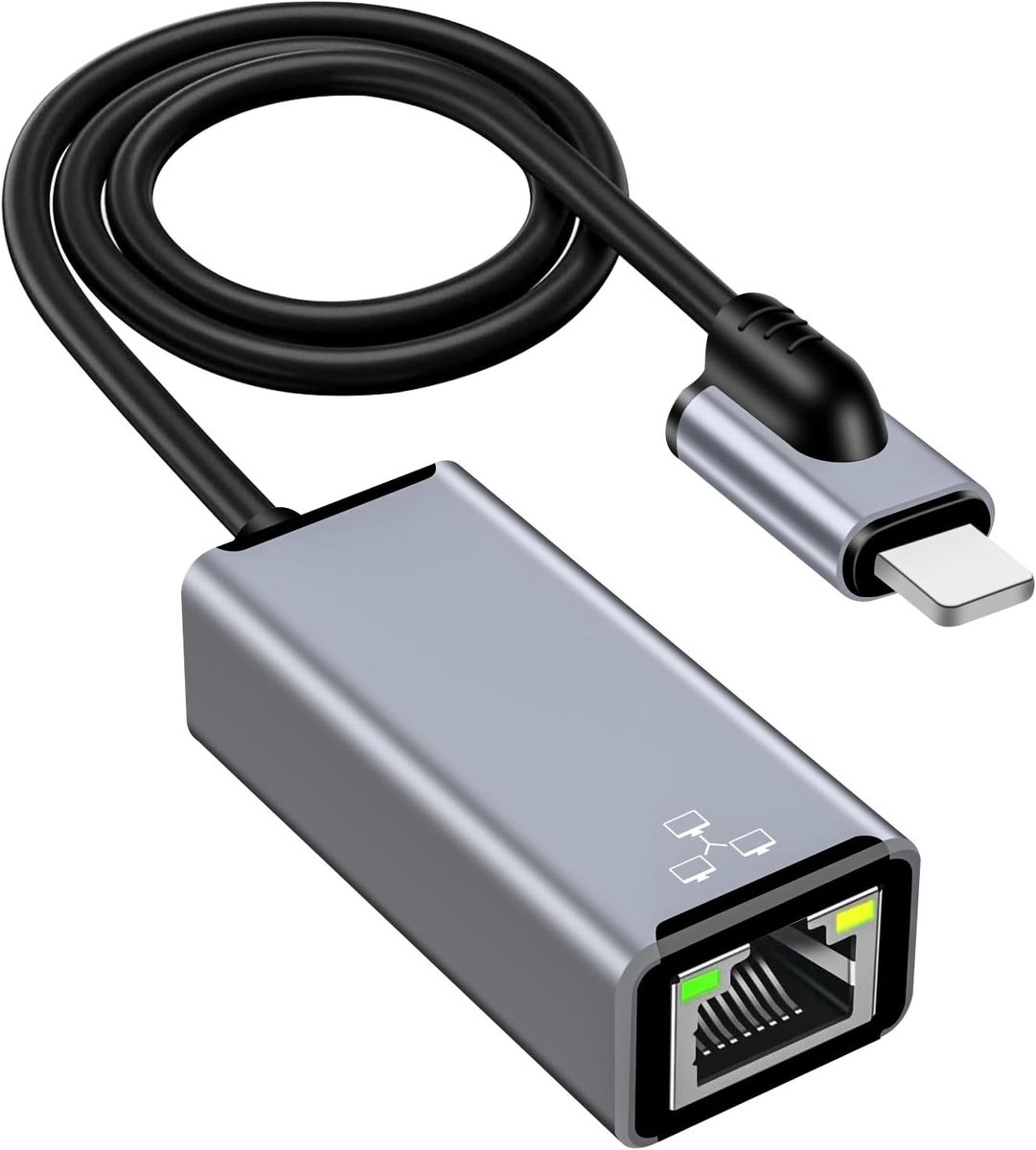 Lightning naar Ethernet Adapter, MFi-gecertificeerde RJ45 LAN Netwerkadapter met Oplaadpoort, 100Mbps Hoge Snelheid voor iPhone, iPad en iPod