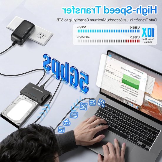 USB 3.0 naar IDE/SATA Hard Drive Adapter voor 2.5" en 3.5" HDD, 5Gbps, Compatibel met Windows en Linux, Met Voedingsschakelaar — afbeelding 5