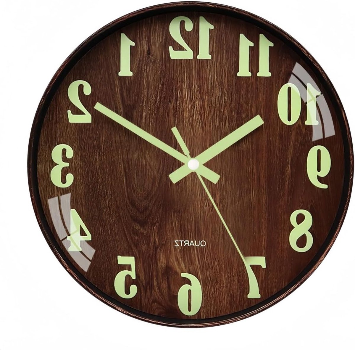 12 Inch Lichtgevende Stille Wandklok - Houten Ronde Nachtverlichting Decoratie voor Woonkamer, Slaapkamer en Kantoor (Batterij Niet Inbegrepen) - Bruin en Modern Design