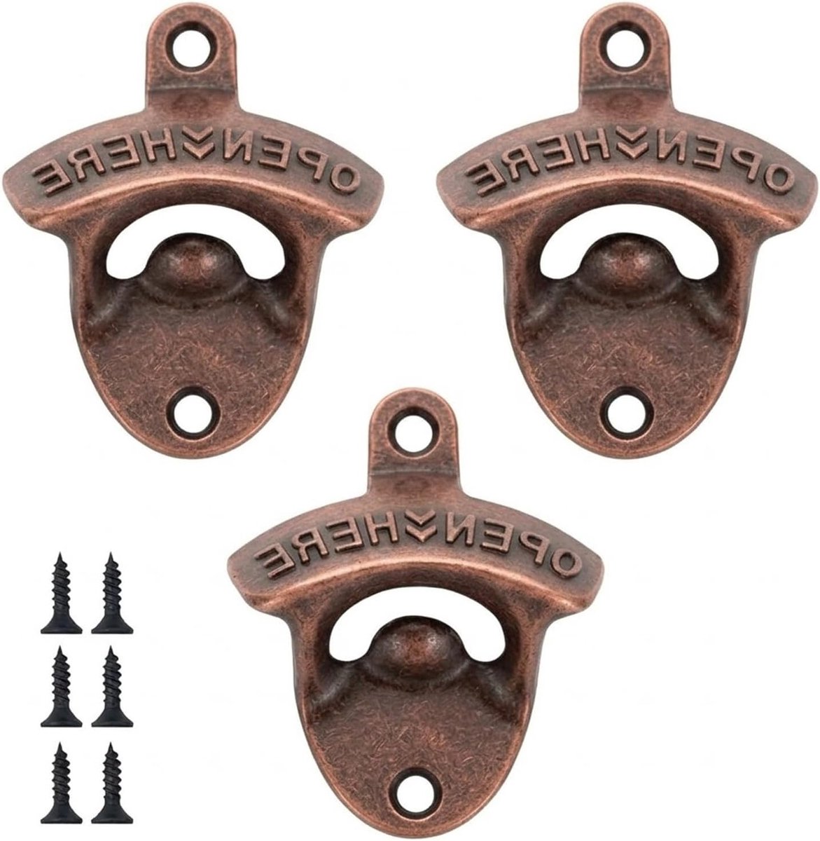 Muurflesopener Set van 3 - Vintage Brons, Handig voor Feestjes en Barbecue