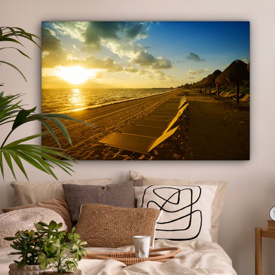 Canvas schilderij 150x100 cm - Wanddecoratie Cancun strand Mexico - Muurdecoratie woonkamer - Slaapkamer decoratie - Kamer accessoires - Schilderijen op canvas