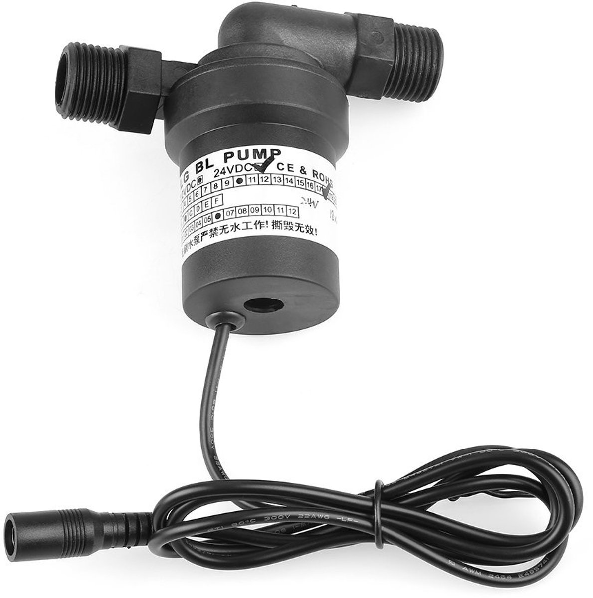 Dailygoods - Dailygoody - Waterpomp - 24V DC - Hoge temperatuur - Zwart - Circulatiepomp - Ideaal voor zonneboilers - 11L/min