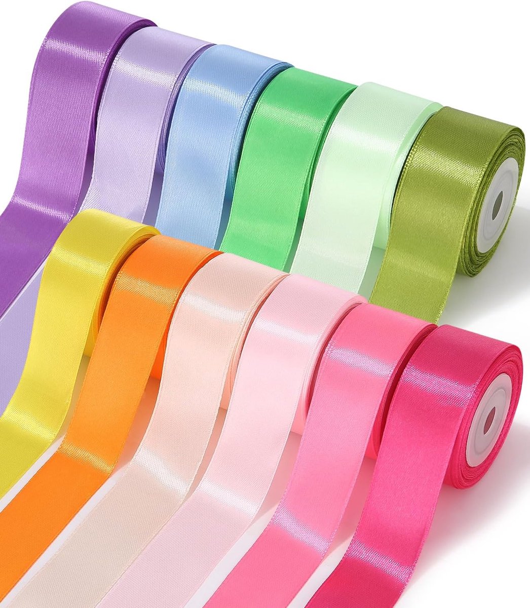 carmdering - Satinlint - Zijdeachtig Lint - Breed Decoratielint - 12 Levendige Kleuren - Eenvoudig Op Maat Te Snijden - Hoogwaardig Polyester - Glad En Duurzaam - Ideaal Voor Feestdecoratie En Cadeaus - 12 Rollen