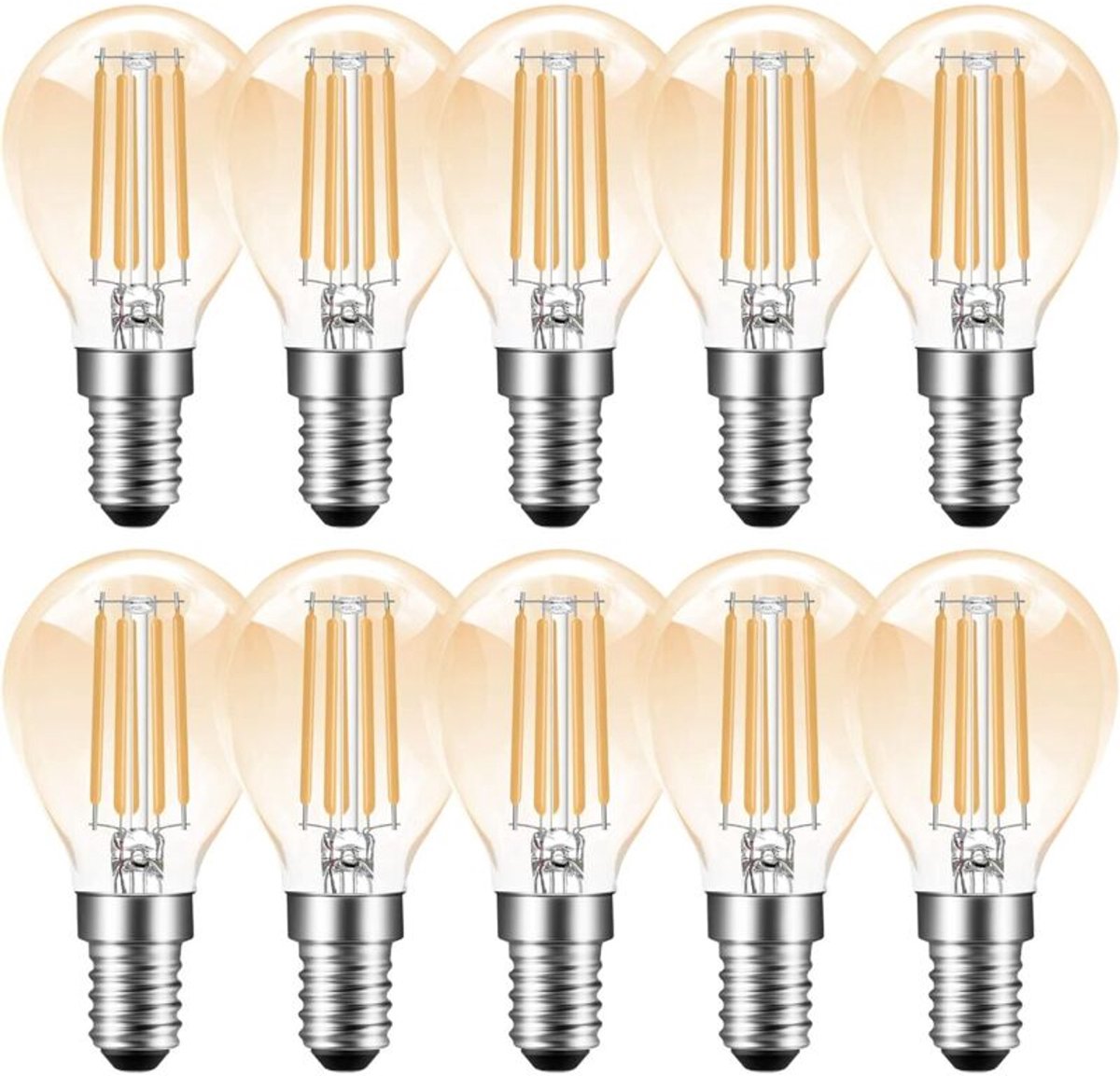 lamp-E14 dimbare LED-lampen, E14 4W G45 P45 retro lampen, 2700K warm wit licht, 350 lumen, E14 LED-filamentlampen, kunnen 35W gloeilampen vervangen, dimbaar, amberkleur, 10 stuks.