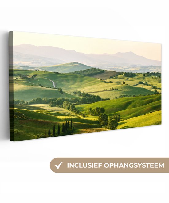 Canvas schilderij 160x80 cm - Wanddecoratie Natuur - Toscane - Groen - Landschap - Muurdecoratie woonkamer - Slaapkamer decoratie - Kamer accessoires - Schilderijen op canvas