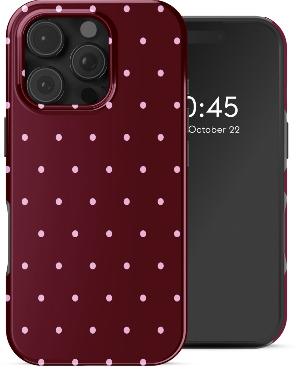 Selencia Hoesje - Geschikt voor Apple iPhone 16 Pro - Backcover - Happy Dots Burgundy
