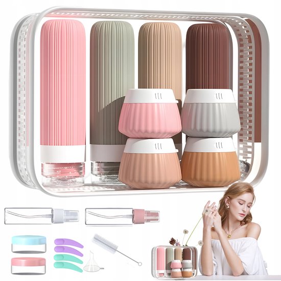 Reisflesjes - Reisset - Siliconen Reisdispenserset - Cosmetica Potjes - Drievoudig Lekvrij - Voedselveilig & BPA-Vrij - 4 Maten Flessen - Voor Reizen & Vakantie