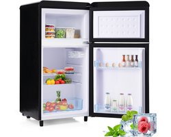 Retro Koelkast - Mini Koelkast - Koel-vriescombinatie-Dubbeldeurs Koelkast – 72L – 39dB – LED - Twee Deuren - Kantoor - 46x45x91cm- Vriezen-Zwart