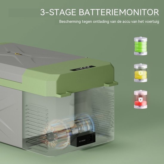Compressor Koelbox - Elektrische Koelbox - Koelbox 12V 220V - Mini Koelkast - Vriesfunctie - Energiezuinig - Stil - Draagbaar - Auto - 60,2cm - 16,3L - Grijs Groen — afbeelding 3