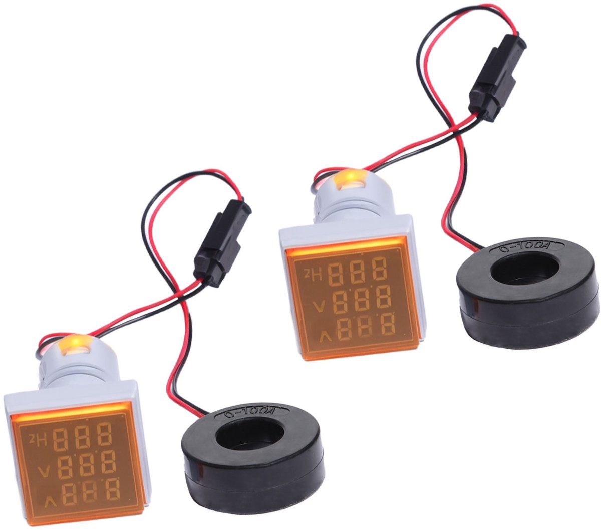 Driecijferige Wisselstroomweergave 20-500V - Spanning 0-100A - Frequentie 20-70Hz - Display - 22 mm Vierkant LED Multifunctioneel Instrumentmonitor - 2 Stuks