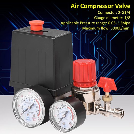 Air Compressor 12 Bar - Pressostat - Drukschakelaar met Drukmeters voor Snelle Drukverlagingsschakelaar Regelaars van Merkloos	 — afbeelding 5
