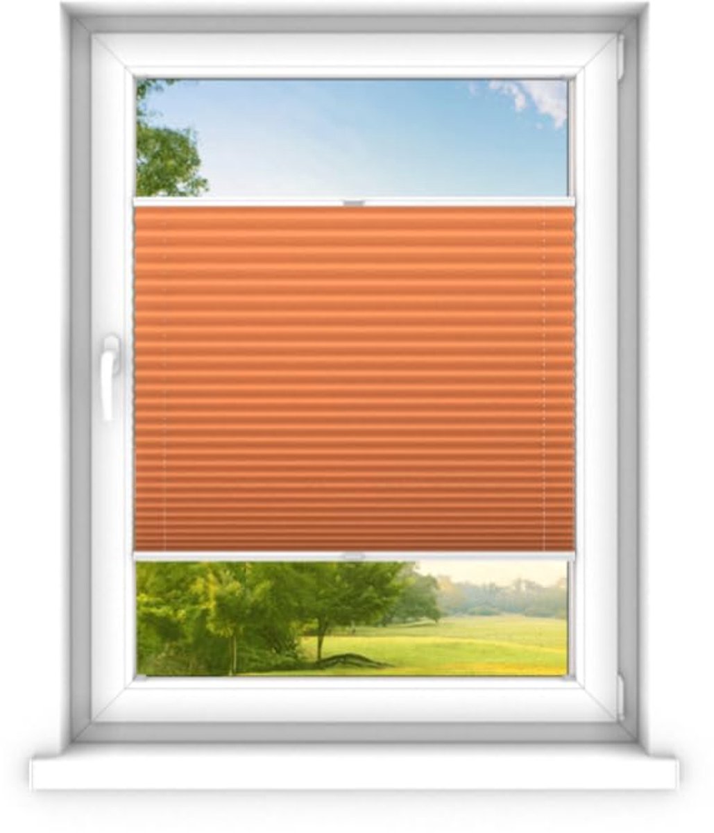 time4blinds - Plisségordijn zonder boren op maat gemaakt - Vouwgordijn - Plisségordijn privacy en zonwering - Eenvoudige installatie - Kant-en-klaar plisségordijn - 80x90 cm - Oranje