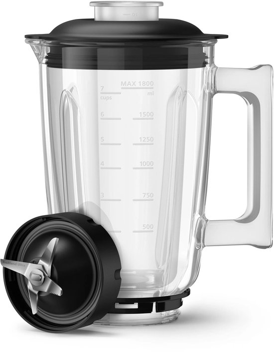 Transparante blenderkan van Philips met deksel en apart mes.