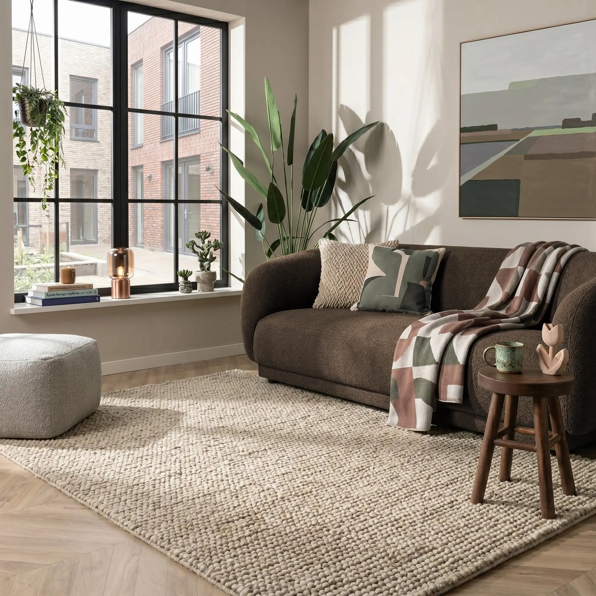 Art Weavers Wollen bolletjes vloerkleed - Ventura Beige / Taupe - Wol Tapijt Woonkamer - 240x340 cm