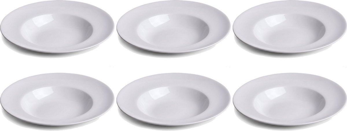 Cookinglife Pastabord Wit Set van 6 ø 27 cm Porselein - Vaatwasser- & Magnetronbestendig