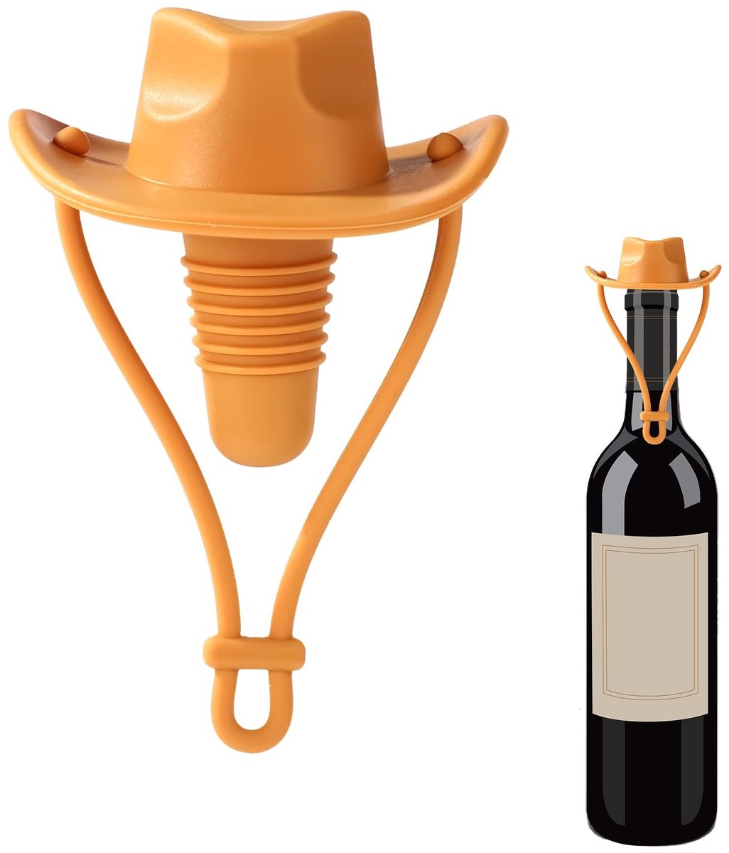 Dailygoods - Dailygoody - Cowboyhoed Wijnstopper - Siliconen Wijnkurken - Leuke Wijnaccessoire - Tarwekleurig - Wijnfles Toppers - Voor Bier en Champagne
