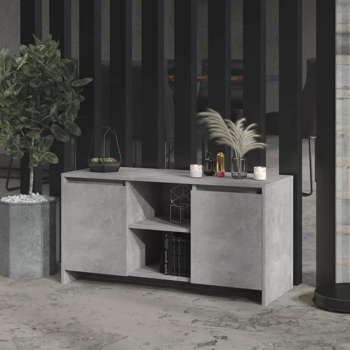 TV Kast - Mediabureau Dressoir - Woonkamer Opbergen - Minimalistisch Design - 102 cm - Beton Grijs