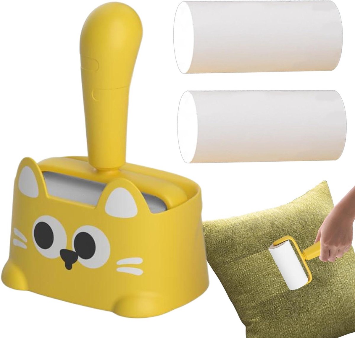 Pluisroller Kleding - Kleverige Roller - Dierenhaar Verwijderen - Stijlvol Cartoonontwerp - 14.2x9.2x20cm - Geel