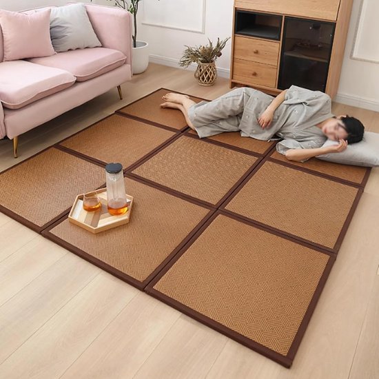 Japanse vouwmatras - Vloermat Futon - Meditatie en slapen - Natuurlijk rotan oppervlak - 180 x 180 cm - Natuurlijk — afbeelding 3