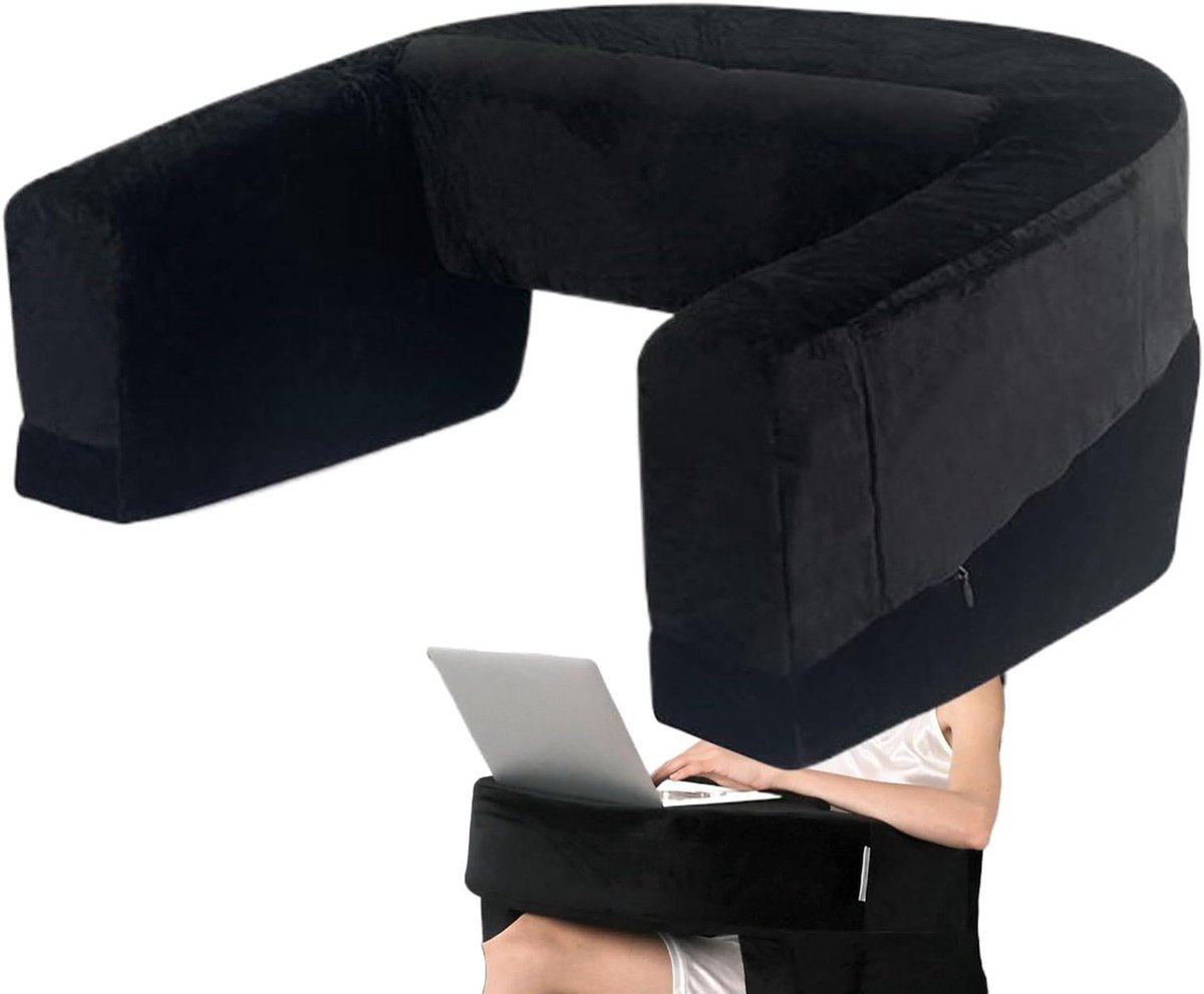 Laptopkussen - Draagbaar dienblad - Comfortabel werken - Zijvak voor spullen - 56 x 43 x 33 cm - Zwart
