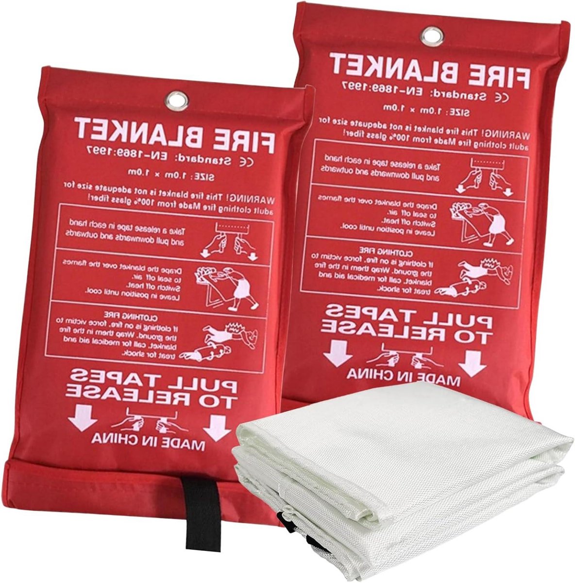 Branddeken Glasvezel - Nooddeken Keuken - Snelle Brandblussing - Vlamvertragend Materiaal - 2 Pak 39x39 Inch - Grijs