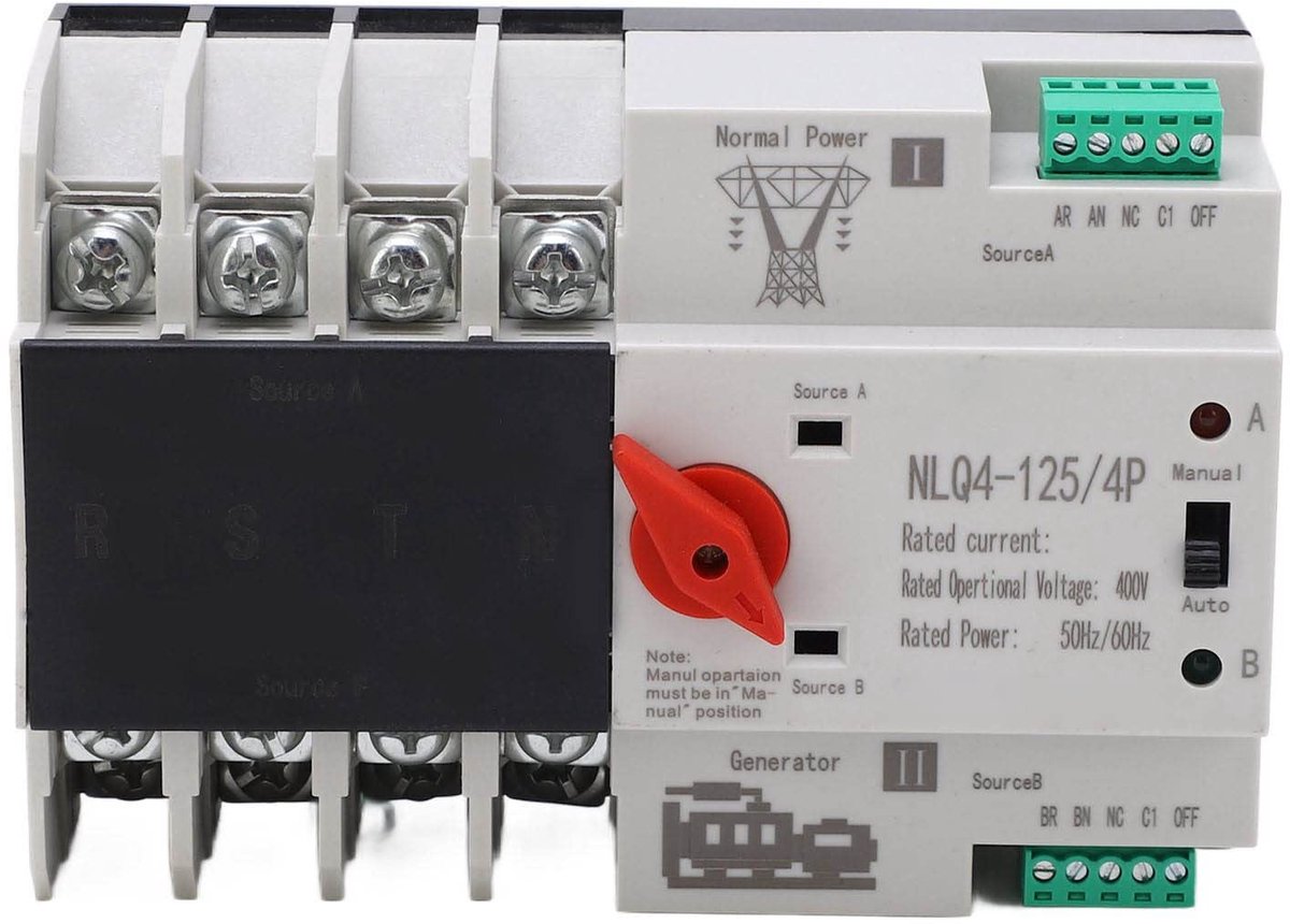 Dailygoody - OmGoods - Dailygoody - Automatische transfer schakelaar - Dubbele stroomvoorziening - 50 A - PC kwaliteit - Voor gemeentelijke elektriciteit - Zonne-energie