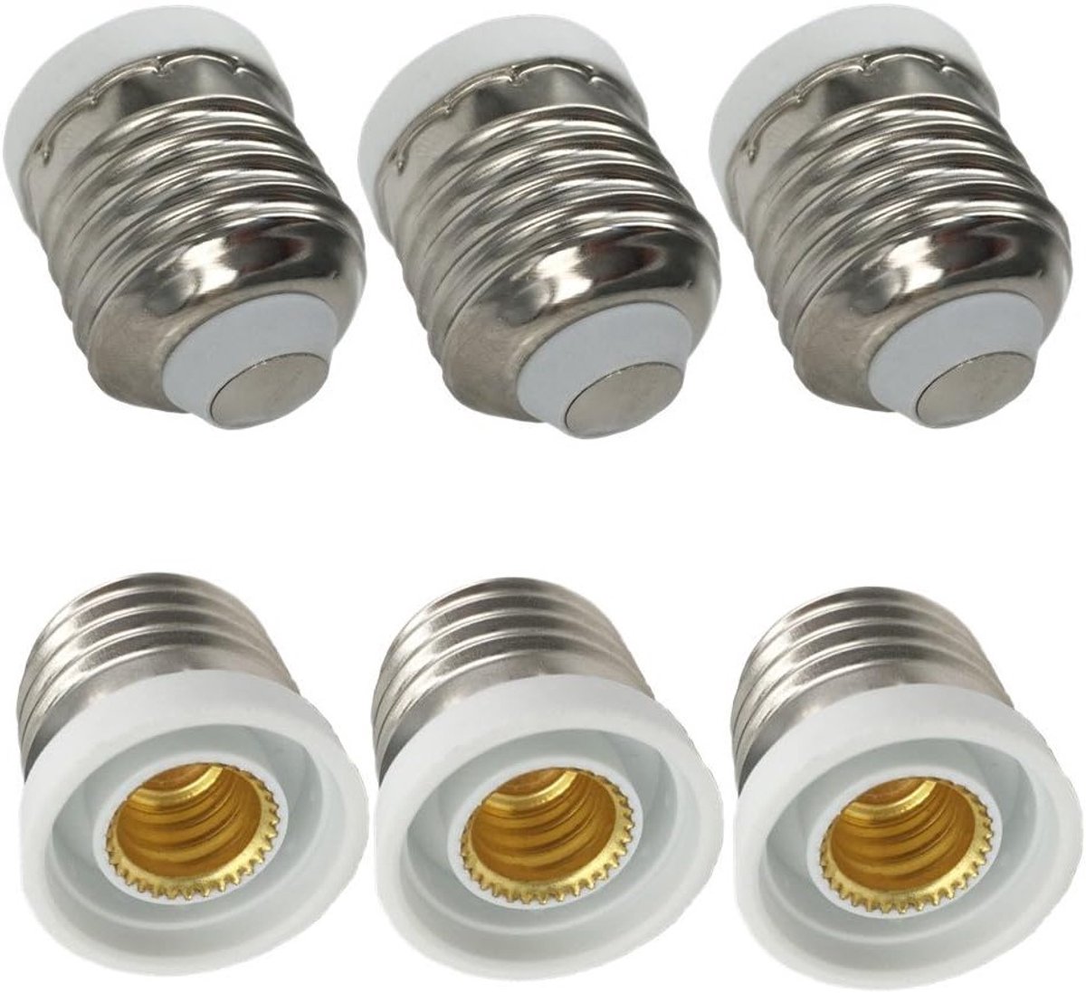 Set van 6 E27 naar E12 Lampenvoet Adapters voor LED Lampen, Energiezuinige Verlichting en Thuisgebruik