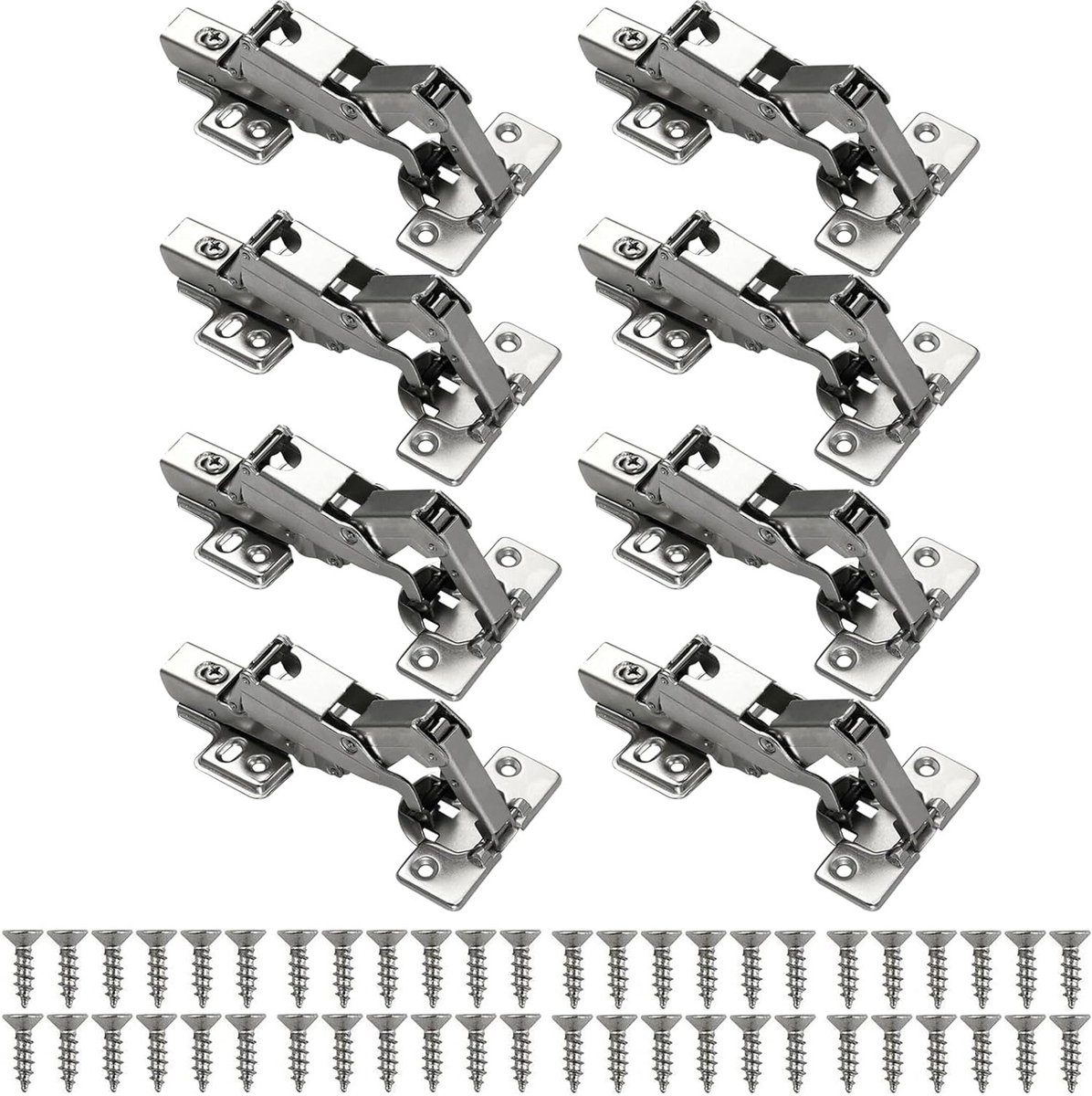 Set van 8 stuks 165 graden keukenkast scharnieren, soft close mechanismen, voor kastdeuren en kledingkasten met bevestigingsschroeven