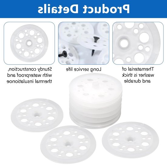 200 Stuks Plastic Platte Ringen 50mm - Polypropyleen Ringen voor Isolatie, Bevestiging en Ondersteuning van Schuimschijven — afbeelding 2
