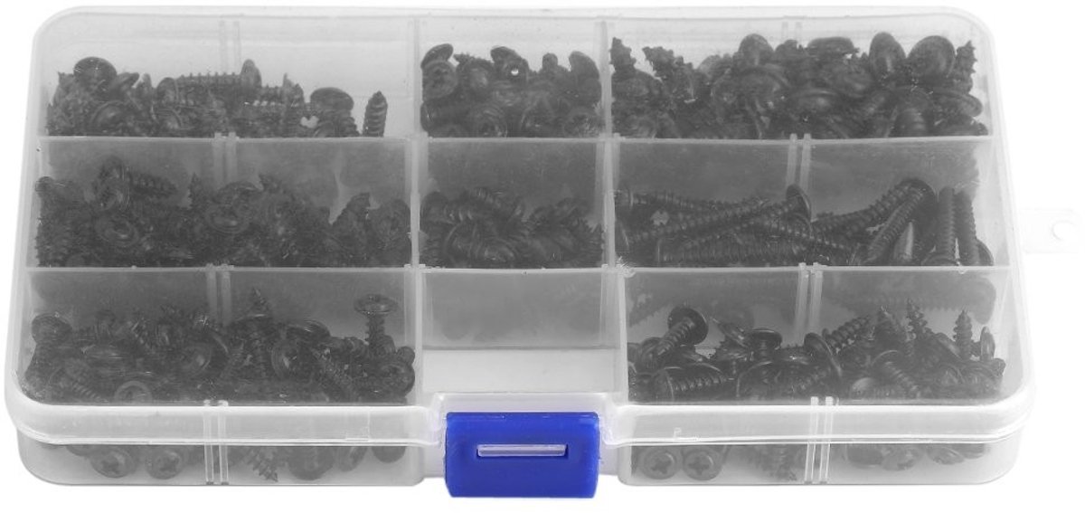 Dailygoody - Zelfborende Flensschroeven - 340 stuks - Zwart - Schroeven Set - Perfect voor Bouwprojecten - Robuust en Corrosiebestendig