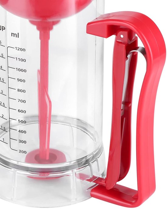 Beslag Mixer Dispenser - Automatische Beslagmaker - Bakken Thuis - Batterij Aangedreven - 1200 ml Capaciteit - Transparant Rood — afbeelding 3