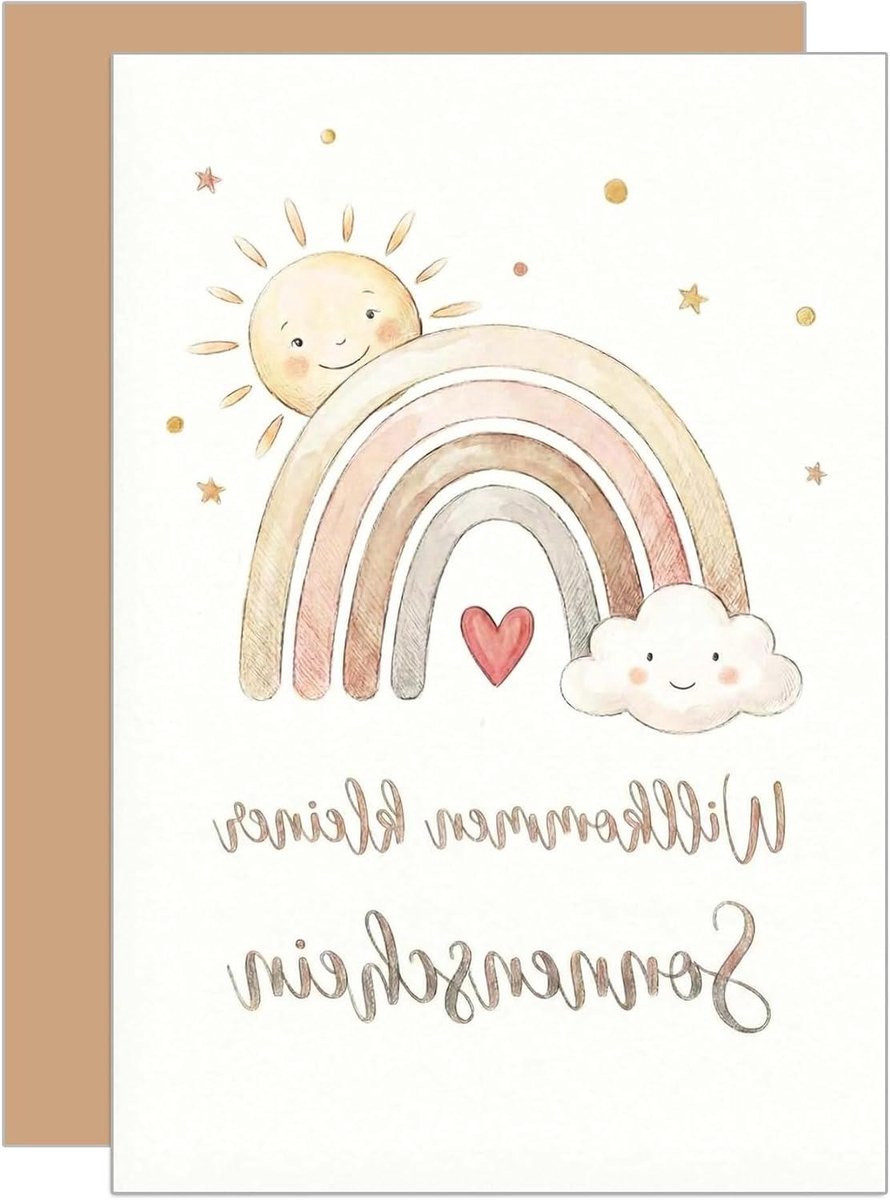 Wenskaart Geboorte - Babykaart Vreugde - Gefeliciteerd Zeggen - Dubbele Vouwkaart - 115 x 17 cm - Regenboog Thema