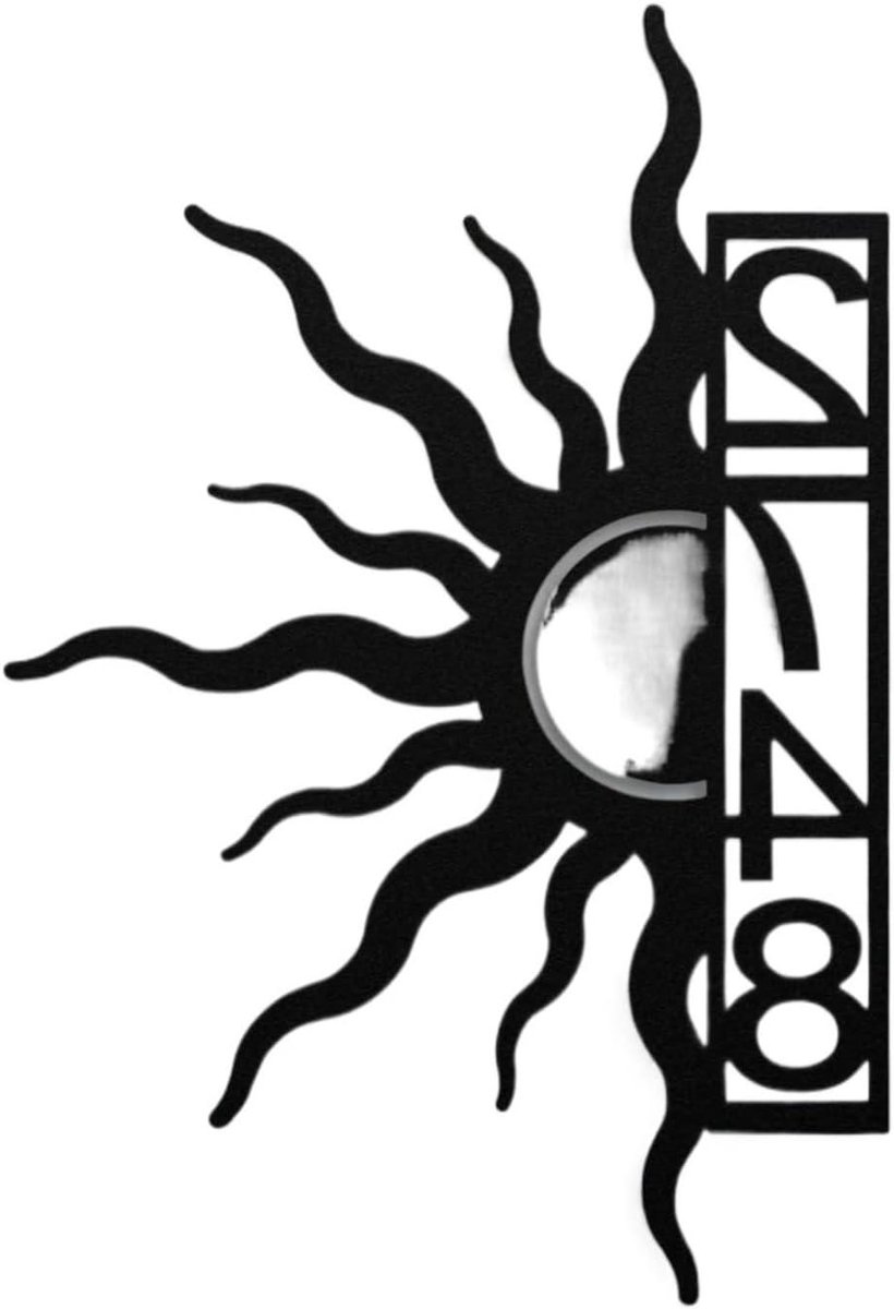 Metalen Huisnummer - Adresbord Decoratie - Huis Herkenning - Uniek Zon Ontwerp - Tot 40cm - Zwart