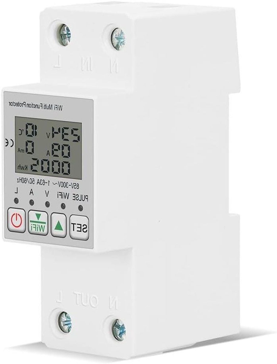 Slimme Energiemeter - Stroom Monitor - Energie Verbruik - Instelbare Beveiliging - 10 x 7 x 4 cm - Afgebeeld