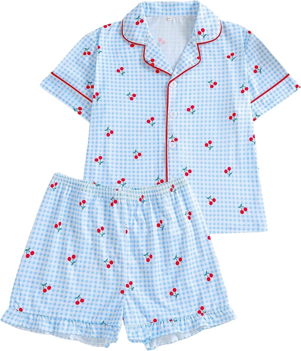 Zomerse Korte Mouwen Set voor Meisjes met Strikprint - 2-delige Set voor 7-12 Jaar Oud