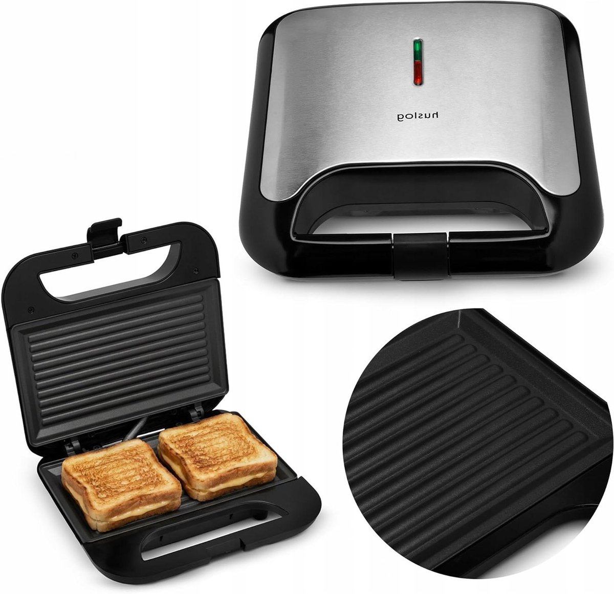 Contactgrill - Tosti-apparaat Panini - Snelle Snacks Maken - Snel Opwarmen - 2 Sandwiches - Zilver
